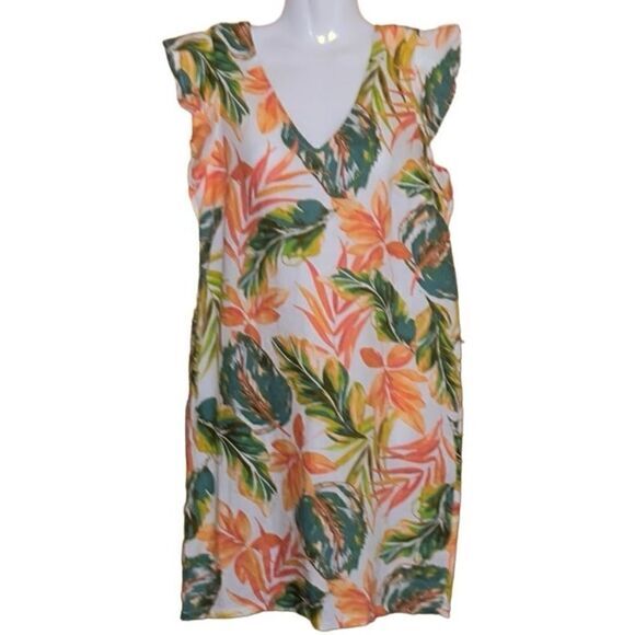 Nicole Miller Dress XS 100% linen Floral Tropical Vacation Flutter Sleeve ‎ NWT - Picture 1 of 7